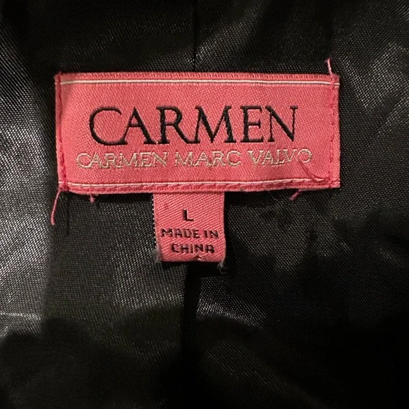 Carmen Marc‎ Valvo Womens Jacket open Black Sequin Lined Drape Collar L - Picture 9 of 11